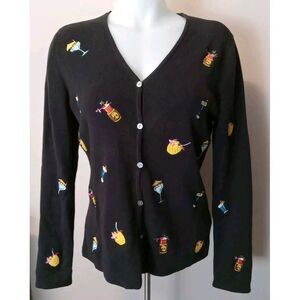 ALEXANDRA BARTLETT Black Cotton  Embroidery Cocktail Glasses Sweater Size Medium